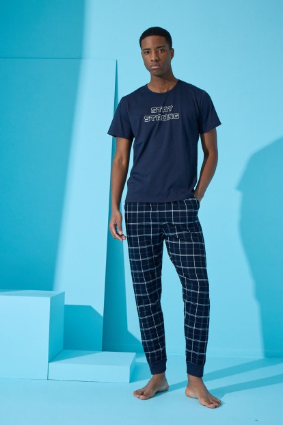 Lacivert Strong Baskılı Kısa Kollu Erkek Pijama Takımı - 4