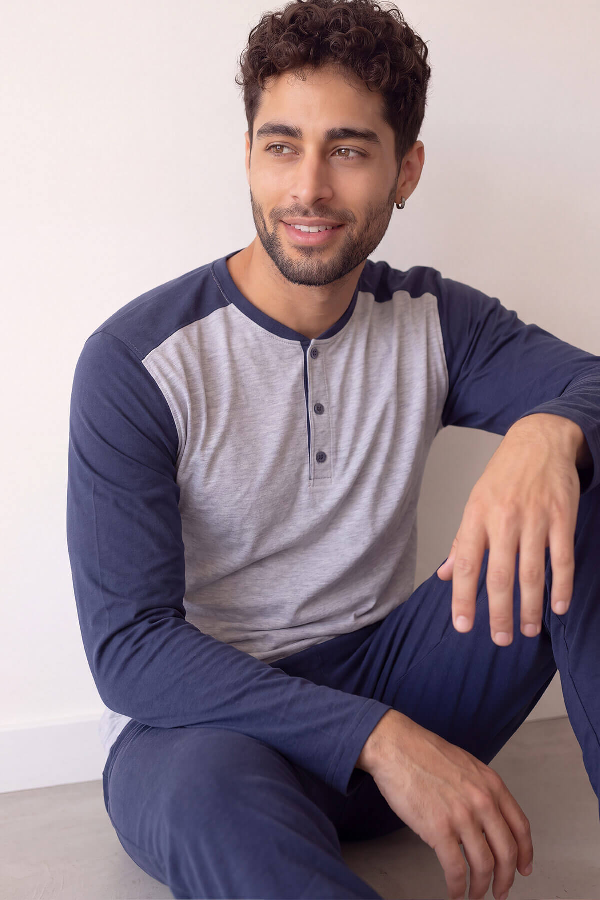 Lacivert Stylish Erkek Uzun Kol Pijama Takımı - Pijamaevi (1)
