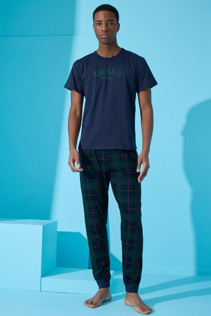 Lacivert Urban Baskılı Kısa Kollu Erkek Pijama Takımı - 3