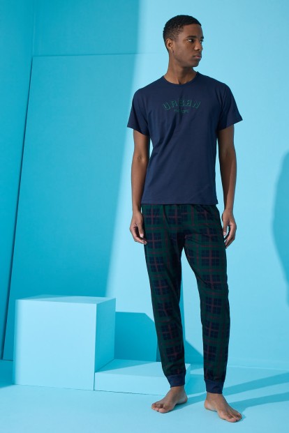 Lacivert Urban Baskılı Kısa Kollu Erkek Pijama Takımı - 4