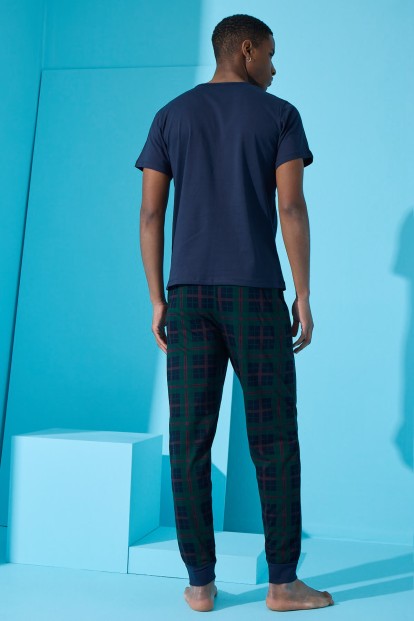 Lacivert Urban Baskılı Kısa Kollu Erkek Pijama Takımı - 5