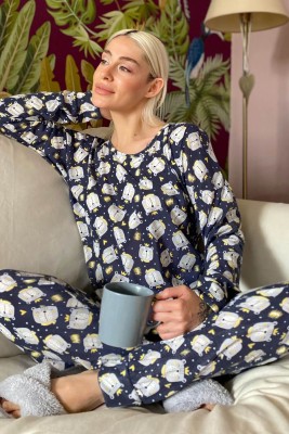 Lacivert Ursa Baskılı Uzun Kol Kadın Pijama Takımı - 1