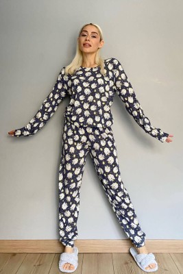 Lacivert Ursa Baskılı Uzun Kol Kadın Pijama Takımı - 4