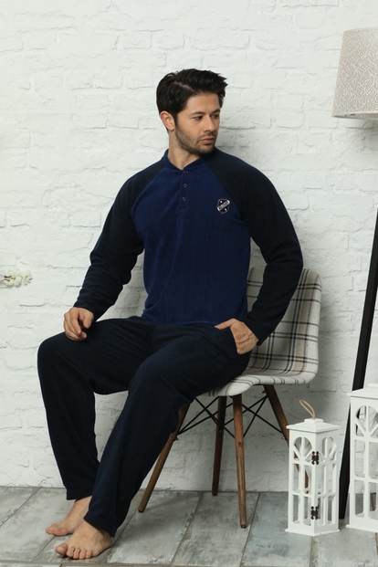 Lacivert Uzun Kollu Polar Erkek Pijama Takımı - 2