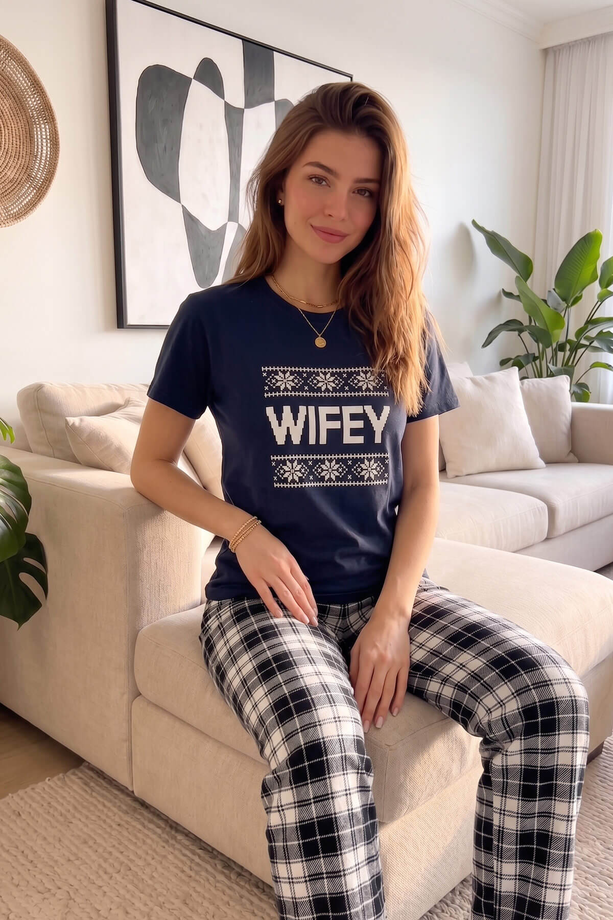 Lacivert Wifey Kısa Kol Sevgili Aile Pijaması - Kadın Takımı - Pijamaevi (1)