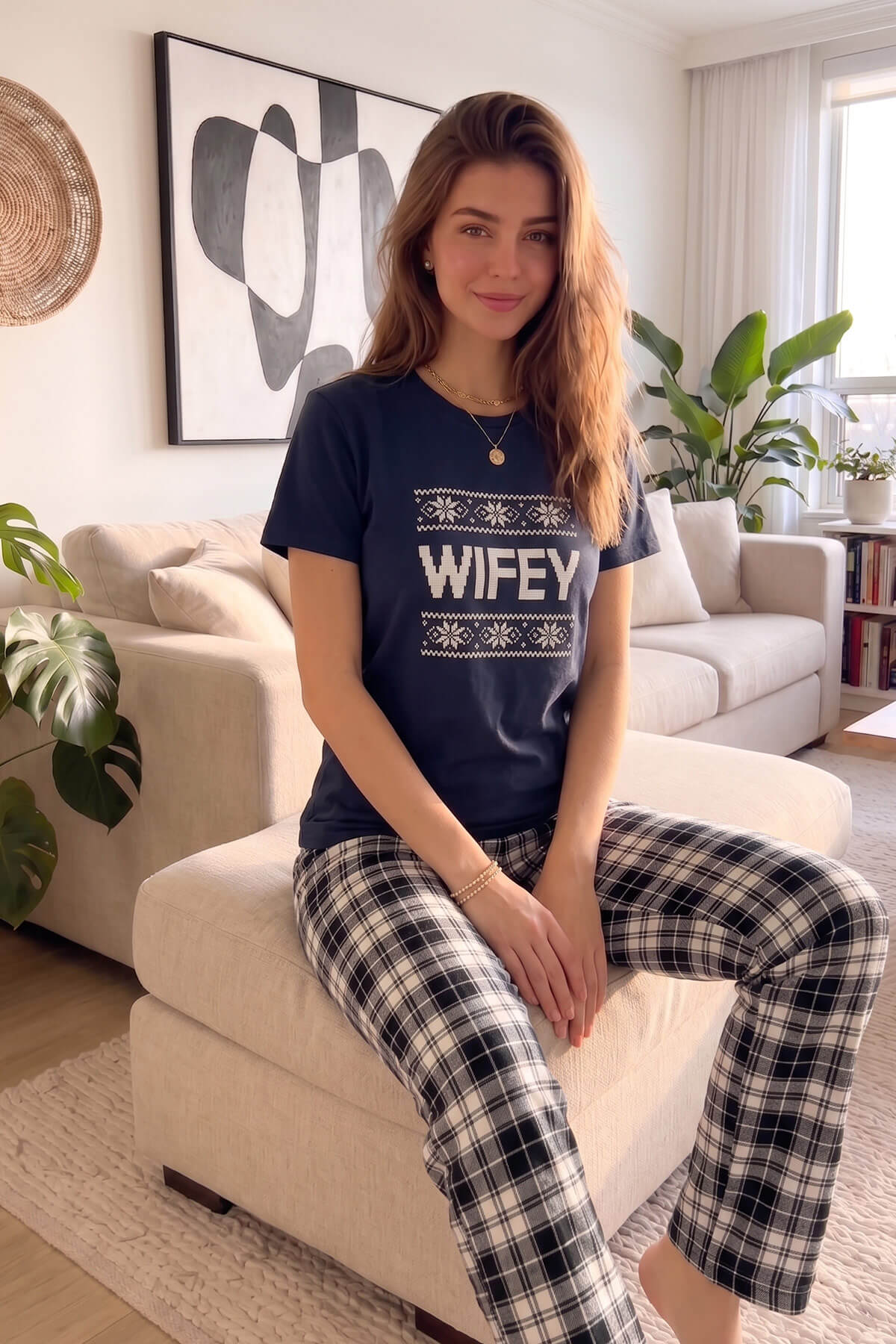 Lacivert Wifey Kısa Kol Sevgili Aile Pijaması - Kadın Takımı - Pijamaevi (2)