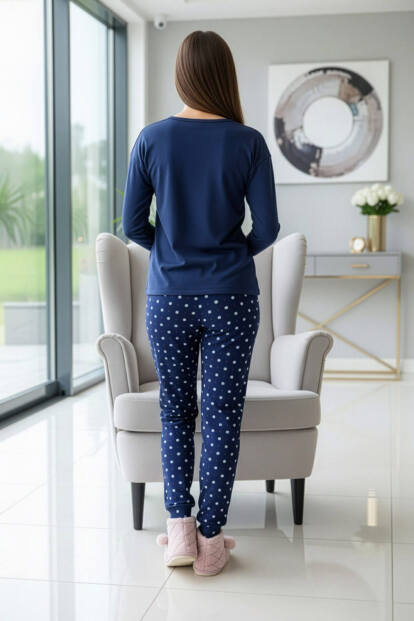 Lacivert Winter Dream Desenli Uzun Kollu Bambu Örme Kadın Pijama Takımı - 6