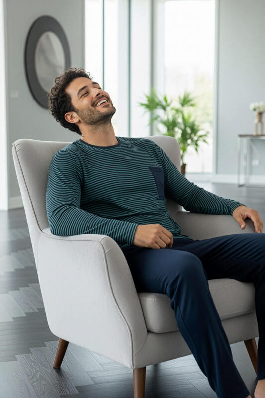 Lacivert Yeşil Çizgi Desenli Stylish Erkek Uzun Kol Pijama Takımı - Pijamaevi (3)