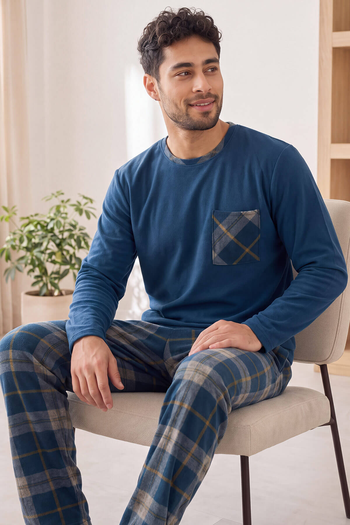 Lacivert Yeşil Ekose Desenli Elegant Erkek Pijama Takımı - Pijamaevi (1)