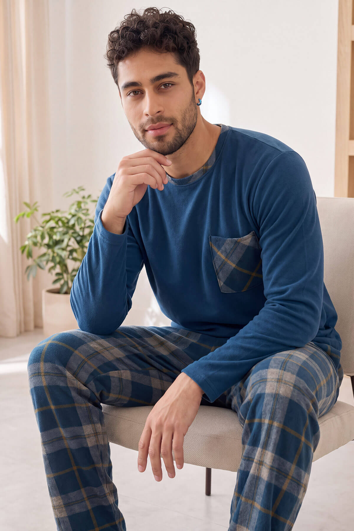 Lacivert Yeşil Ekose Desenli Elegant Erkek Pijama Takımı - Pijamaevi (2)