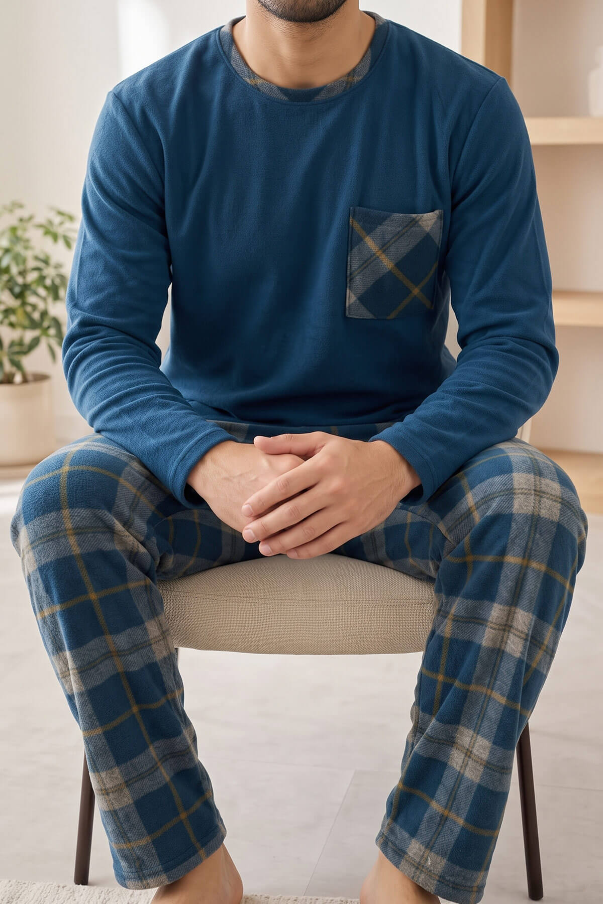 Lacivert Yeşil Ekose Desenli Elegant Erkek Pijama Takımı - Pijamaevi (3)