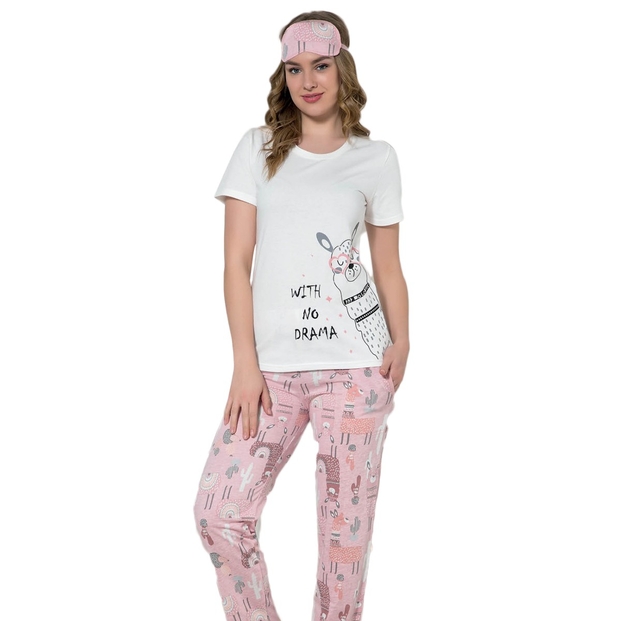Lama Desenli Kısa Kollu Pijama Takımı - 1
