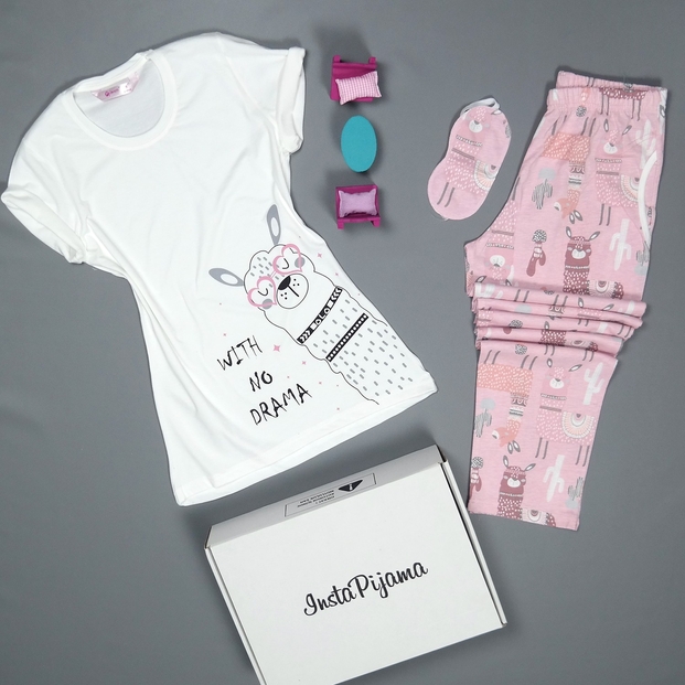Lama Desenli Kısa Kollu Pijama Takımı - 2