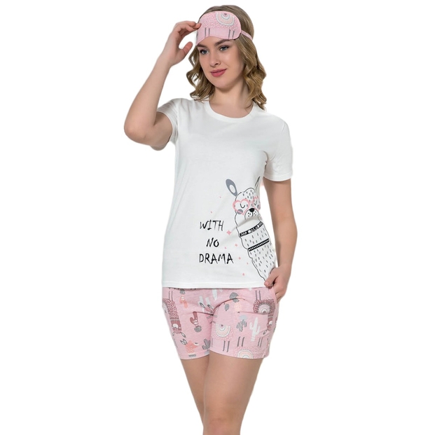 Lama Desenli Şortlu Bayan Pijama Takımı - 1
