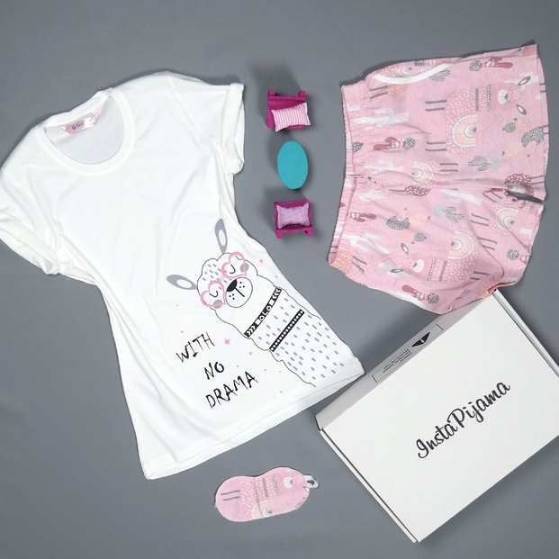 Lama Desenli Şortlu Bayan Pijama Takımı - 2