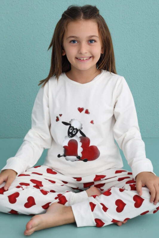Lamb Desenli Uzun Kollu Pamuk Kız Çocuk Pijama Takımı - Pijamaevi