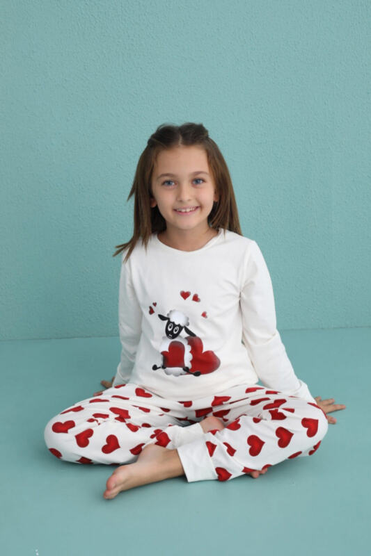 Lamb Desenli Uzun Kollu Pamuk Kız Çocuk Pijama Takımı - Pijamaevi (1)