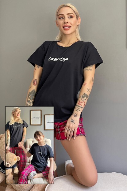 Lazy Days Şortlu Anne Kız Aile Pijaması - Kadın Takımı - 6