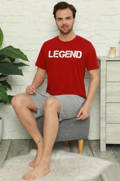 Legend Baskılı Şortlu Kısa Kollu Erkek Pijama Takımı - 2