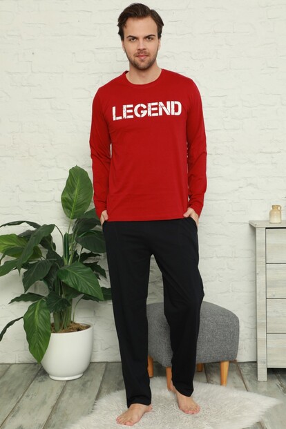 Legend Baskılı Uzun Kollu Erkek Pijama Takımı - 1