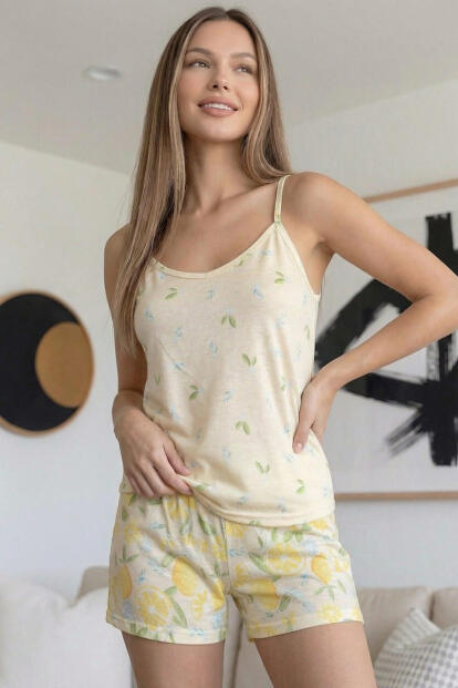 Lemon Desenli İp Askılı Şortlu Kadın Pijama Takımı - 4
