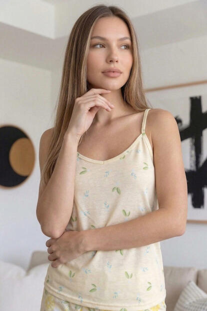 Lemon Desenli İp Askılı Şortlu Kadın Pijama Takımı - 5