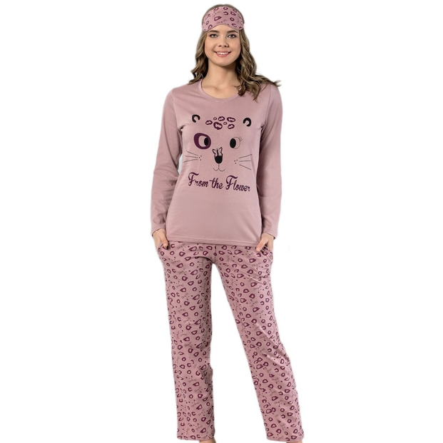 Leopar Desenli Uzun Kollu Bayan Pijama Takımı - 1