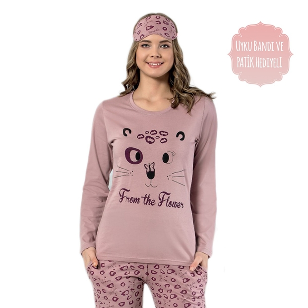 Leopar Desenli Uzun Kollu Bayan Pijama Takımı - 2