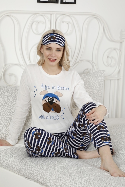 Life is Better with Dog Desenli Uzun Kollu Kadın Pijama Takımı - 1