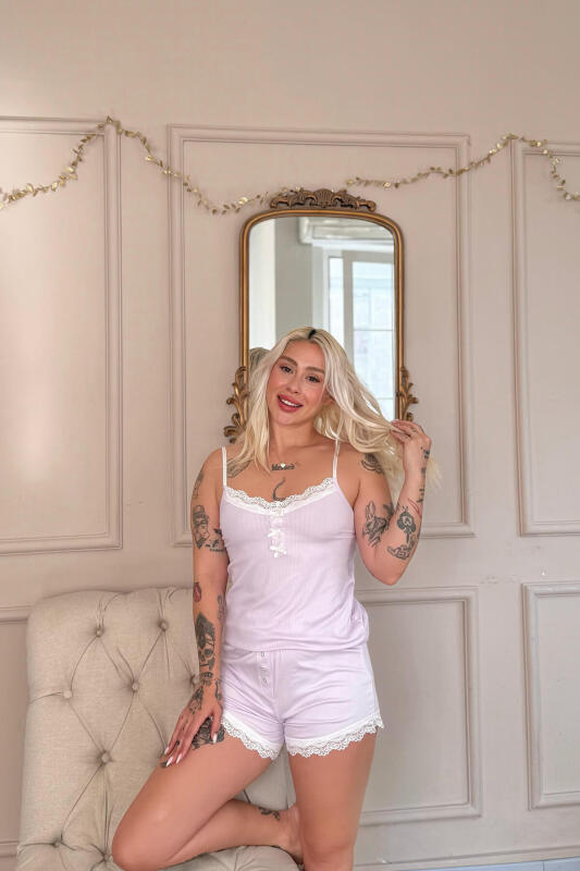 Lila Dublin Ip Askı Şortlu Kadın Pijama Takımı - Pijamaevi (1)