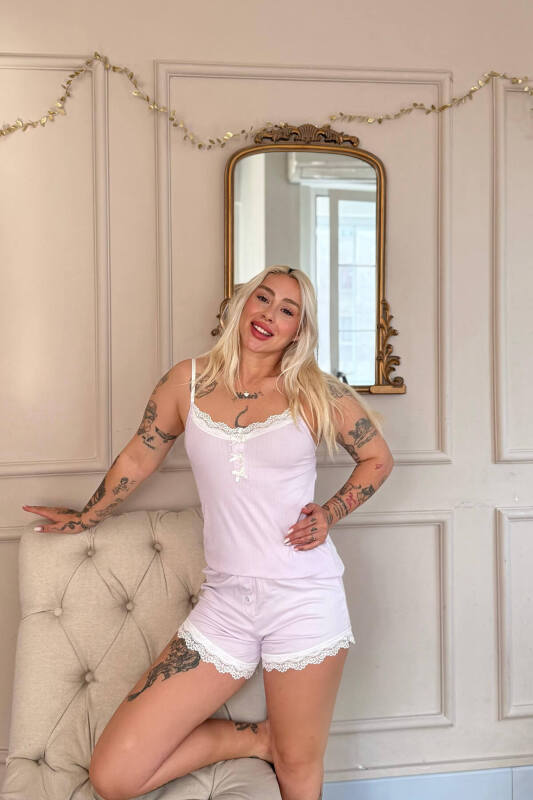 Lila Dublin Ip Askı Şortlu Kadın Pijama Takımı - Pijamaevi (2)