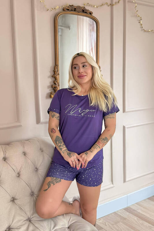 Lila Magic Desenli Bambu Kısa Kol Şortlu Kadın Pijama Takımı - Pijamaevi (2)