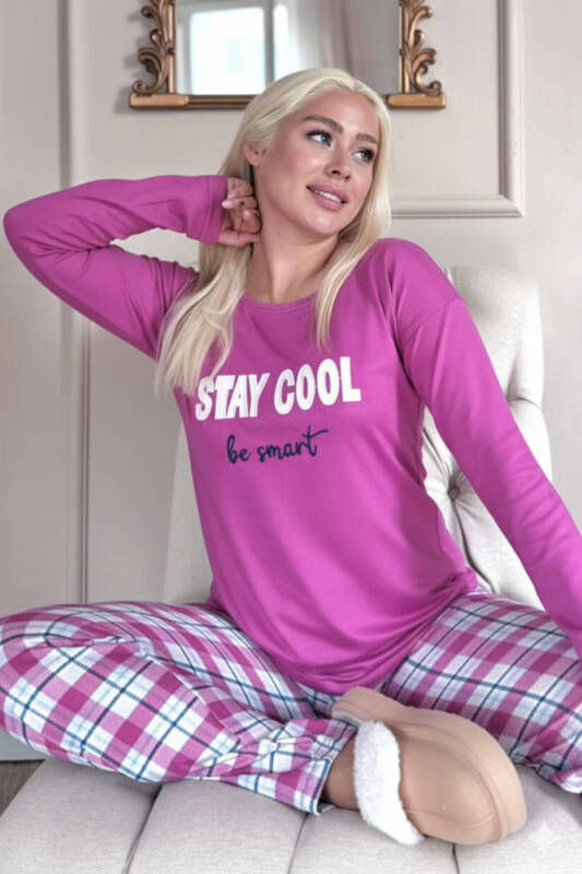 Lila Stay Cool Desenli Termal Kadın Pijama Takımı - Pijamaevi