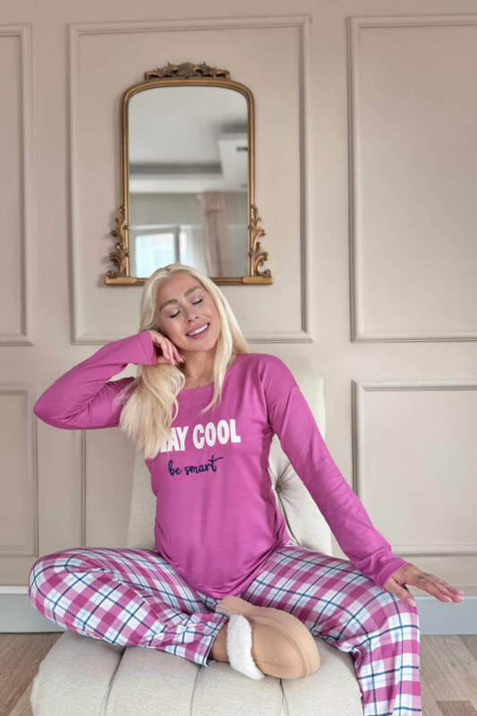 Lila Stay Cool Desenli Termal Kadın Pijama Takımı - Pijamaevi (1)