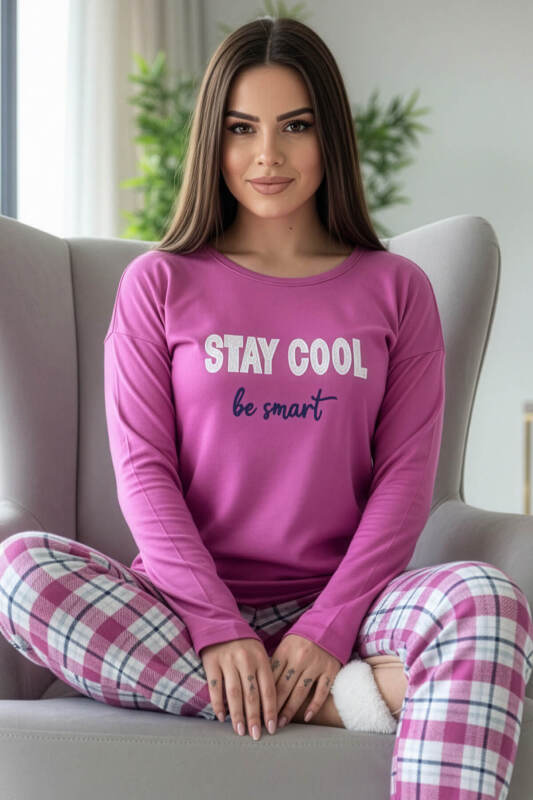 Lila Stay Cool Desenli Termal Kadın Pijama Takımı - Pijamaevi