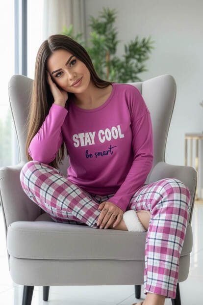 Lila Stay Cool Desenli Termal Kadın Pijama Takımı - 2