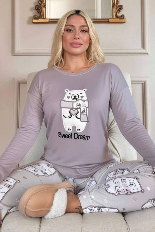 Lila Sweet Dream Desenli Termal Kadın Pijama Takımı - Pijamaevi