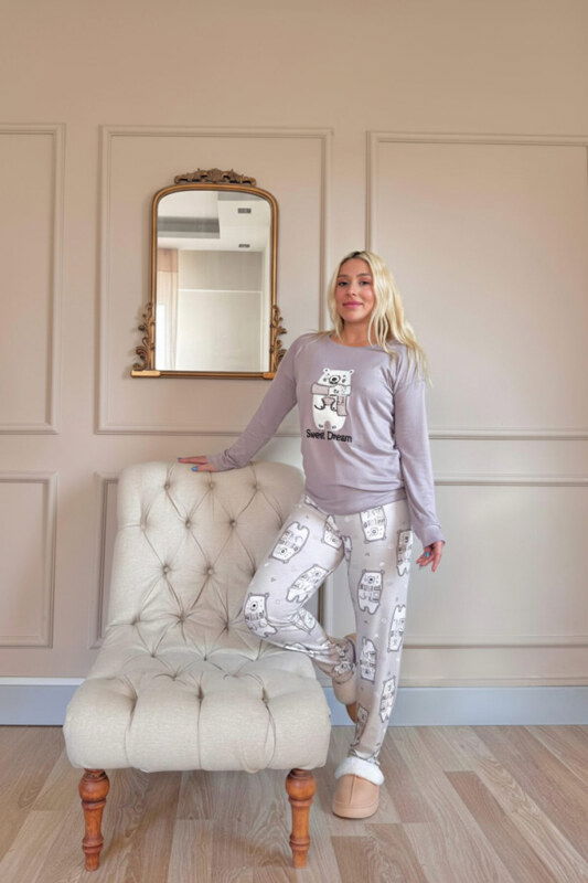Lila Sweet Dream Desenli Termal Kadın Pijama Takımı - Pijamaevi (1)