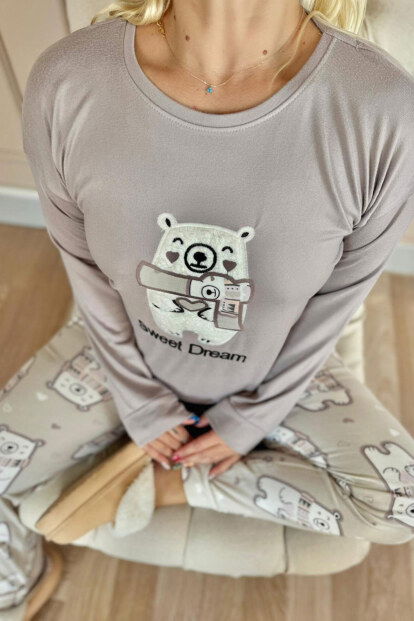 Lila Sweet Dream Desenli Termal Kadın Pijama Takımı - 4