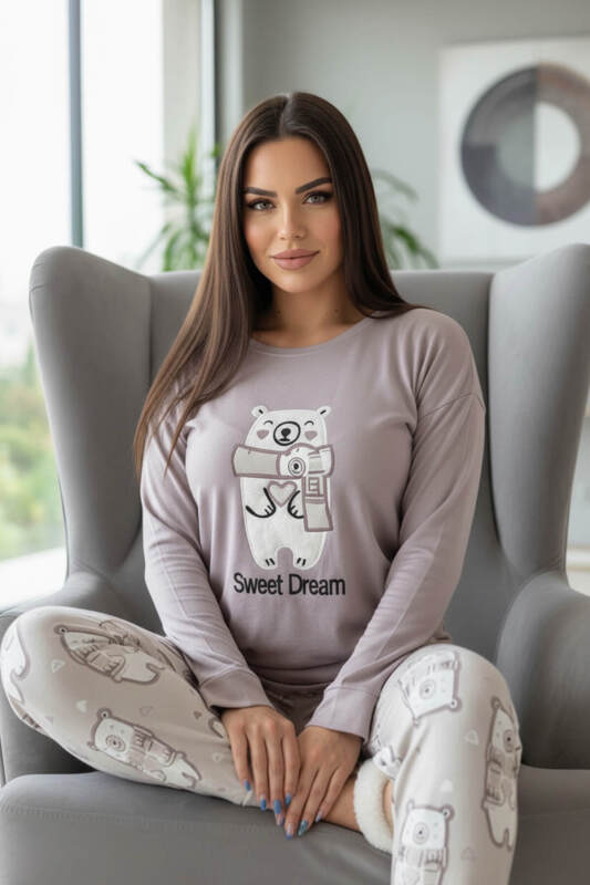 Lila Sweet Dream Desenli Termal Kadın Pijama Takımı - Pijamaevi (1)
