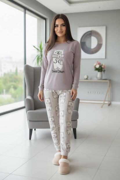 Lila Sweet Dream Desenli Termal Kadın Pijama Takımı - 5
