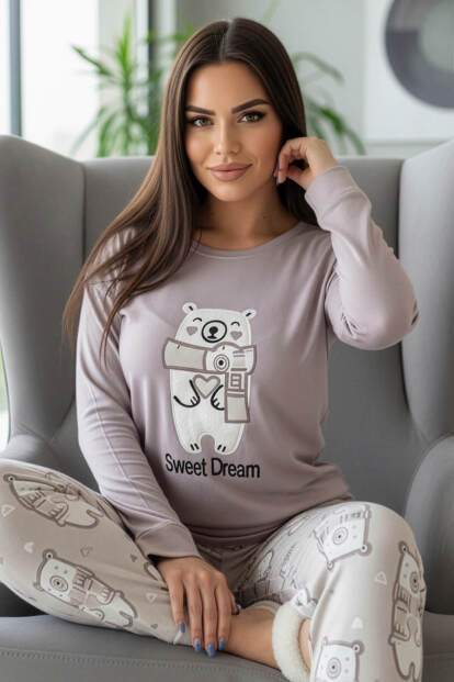 Lila Sweet Dream Desenli Termal Kadın Pijama Takımı - 6