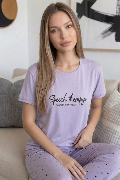 Lila Therapy Desenli Bambu Kısa Kol Kadın Pijama Takımı - 4