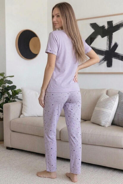 Lila Therapy Desenli Bambu Kısa Kol Kadın Pijama Takımı - 7