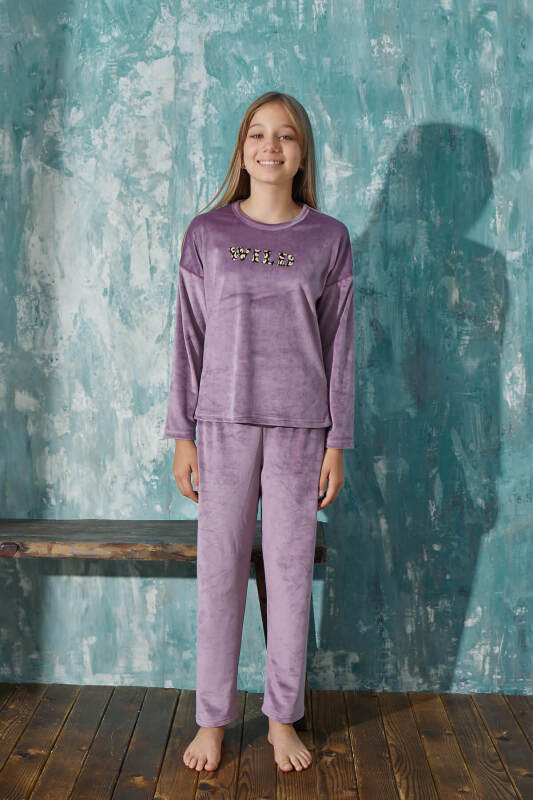 Lila Wild Desenli Exclusive Kadife Kız Çocuk Pijama Takımı  - Pijamaevi (2)