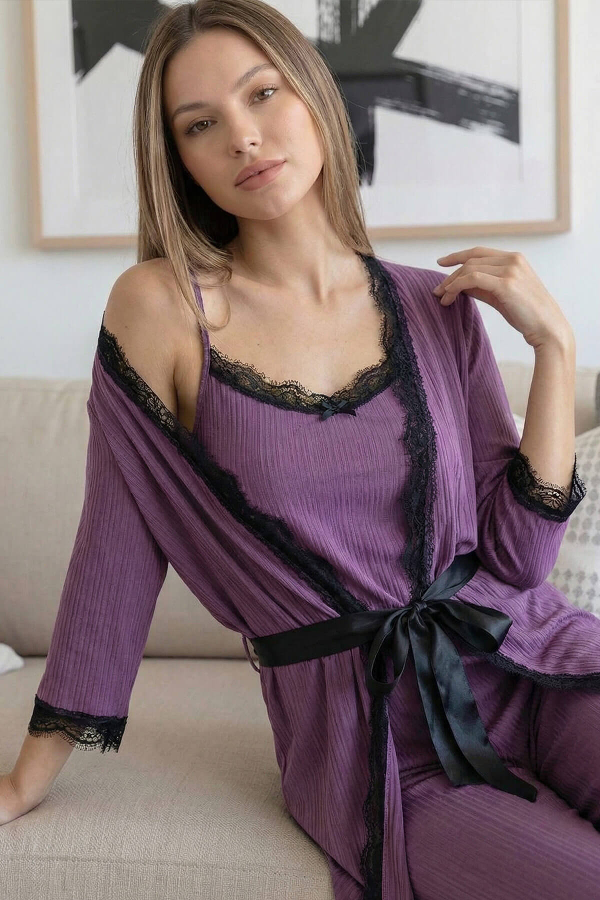 Lilac Desenli Sabahlıklı Pegasus Pijama Takımı - Pijamaevi