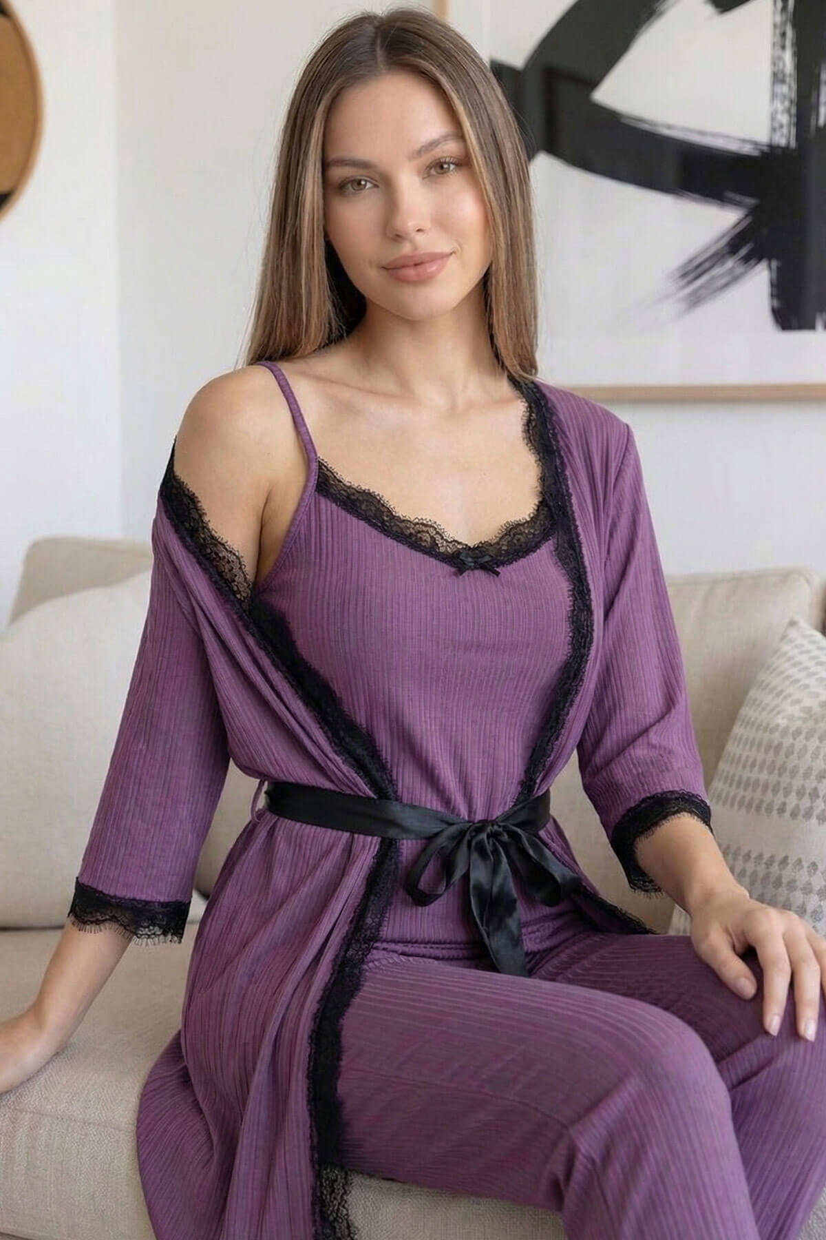 Lilac Desenli Sabahlıklı Pegasus Pijama Takımı - Pijamaevi (1)