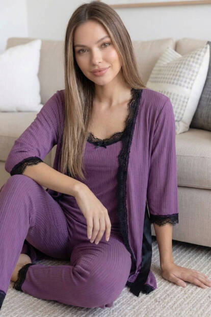 Lilac Desenli Sabahlıklı Pegasus Pijama Takımı - 5