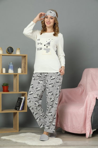 Little Bear Desenli Sabahlıklı Peluş Pijama Takımı - 2