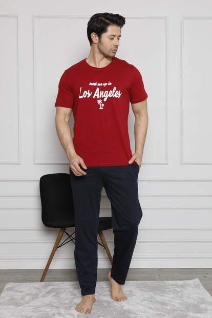 Los Angeles Baskılı Kısa Kollu Erkek Pijama Takımı - 1